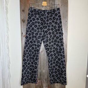 Kitri Faith Floral Print Trouser Jeans in Grey/ Black Wide Leg Cuffed size 10